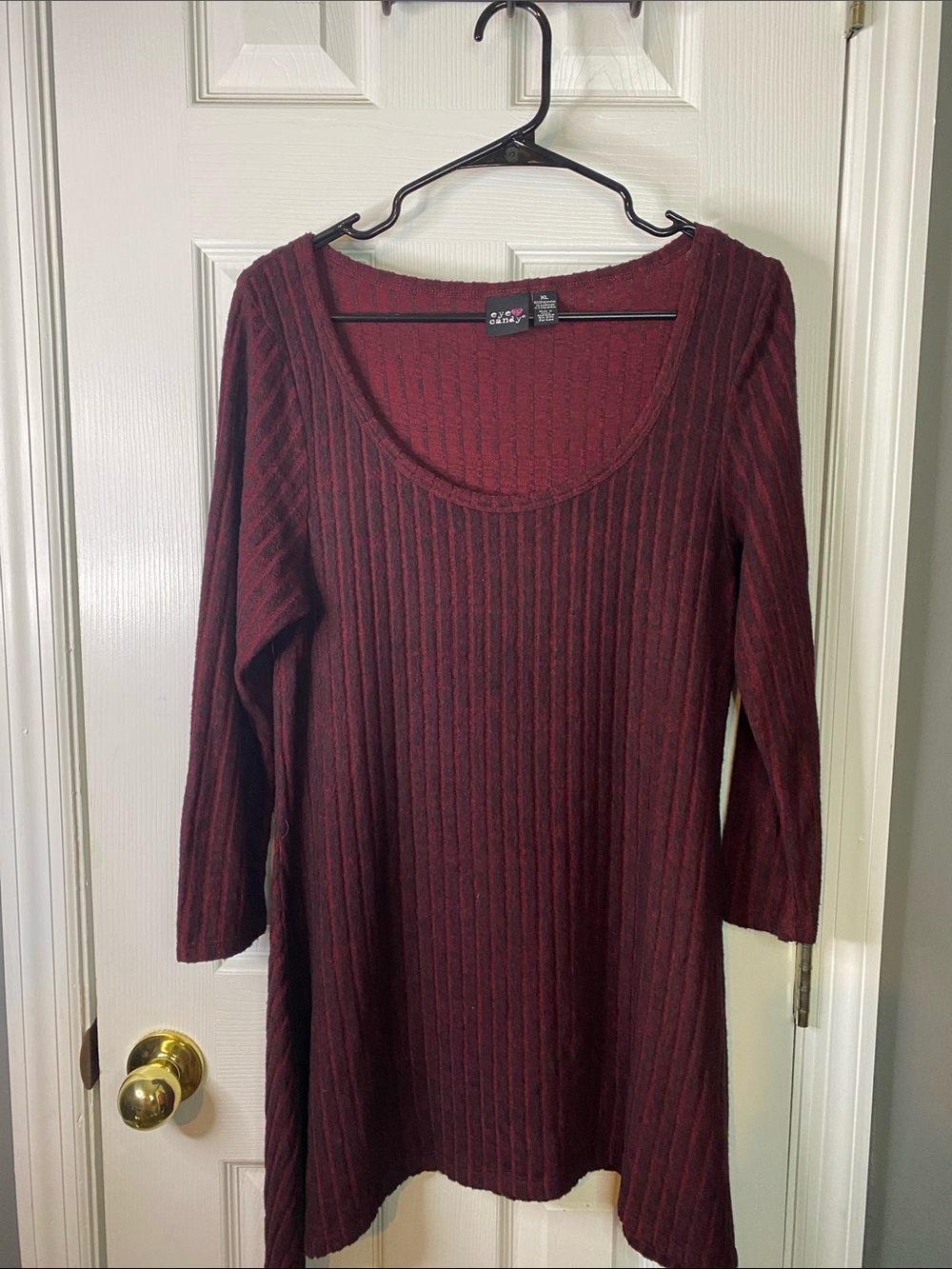 Eye Candy Ribbed Scoop-Neck Tunic Dress in Burgundy Wine Size XLarge.